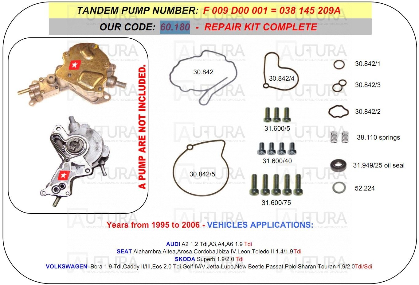 VAKUMO/KURO POMPOS REM.KPL.VW 1.9TDI,1.4TDI